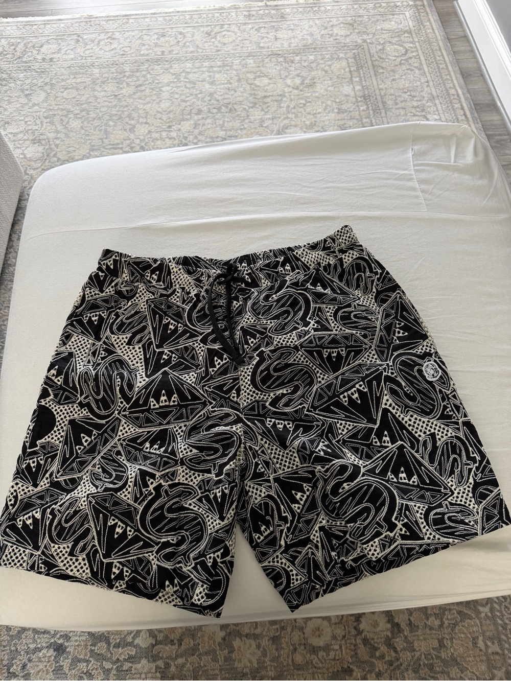 Billionaire Boys Club Black & White Abstract Drawstring Shorts